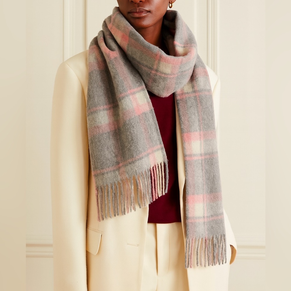 Lord & Taylor 2 Ply Cashmere Giant Scarf
Gray Pink Check Plaid Fringe Winter